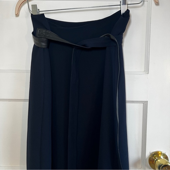 Vince Blue Belted Wrap Skirt with Leather Trim Sz 12 - Picture 7 of 14